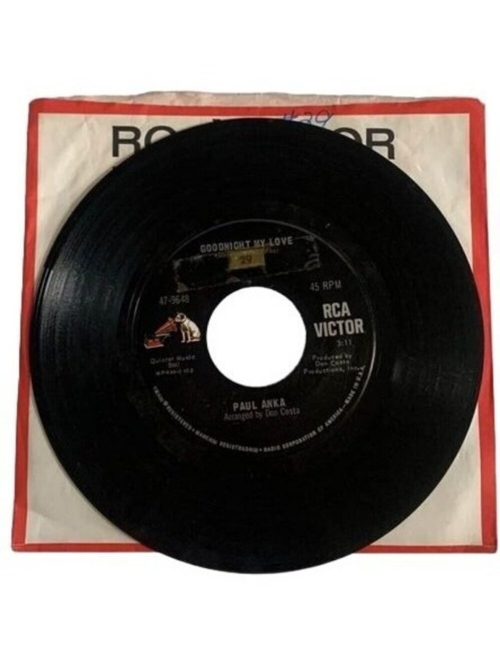 Paul Anka This Crazy World & Goodnight My Love 45 RPM Record RCA Victor Sleeve